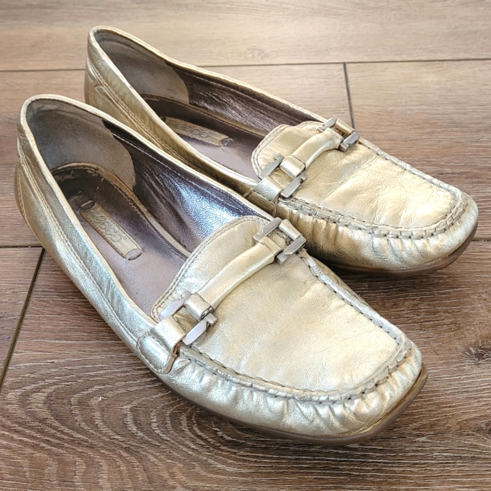 Ecco Gold Leather Slip On Loafers